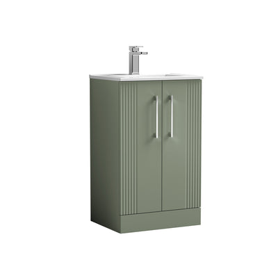 Nuie Deco 500 x 383mm Floor Standing Vanity Unit With 2 Doors & Minimalist Basin - Green Satin
