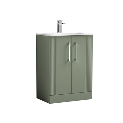 Nuie Deco 600 x 383mm Floor Standing Vanity Unit With 2 Doors & Minimalist Basin - Green Satin