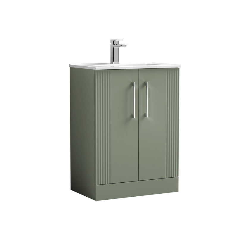 Nuie Deco 600 x 383mm Floor Standing Vanity Unit With 2 Doors & Minimalist Basin - Green Satin
