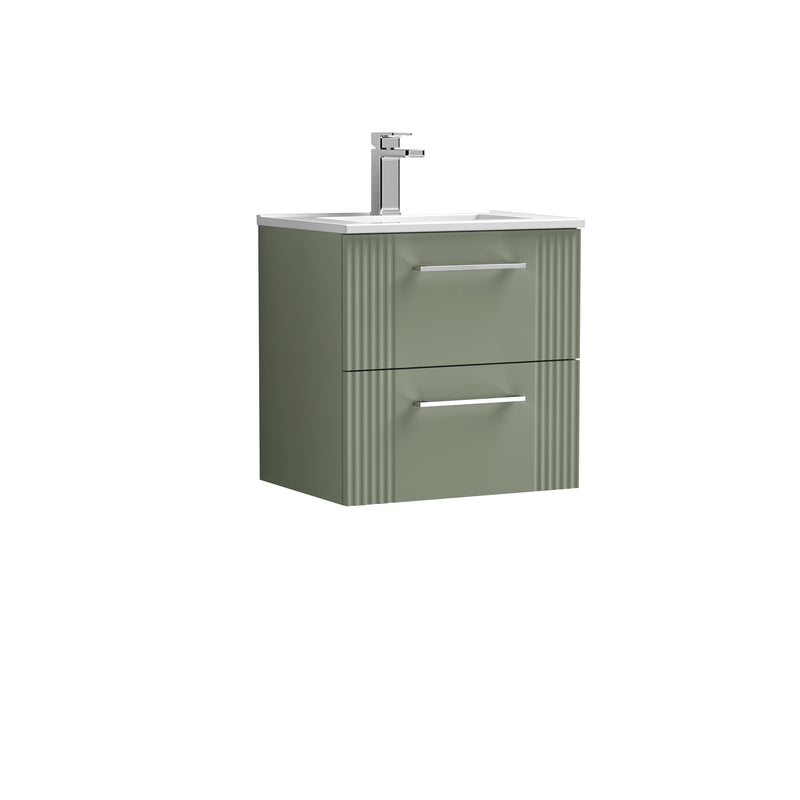 Nuie Deco 500 x 383mm Wall Hung Vanity Unit With 2 Drawers & Minimalist Basin - Green Satin