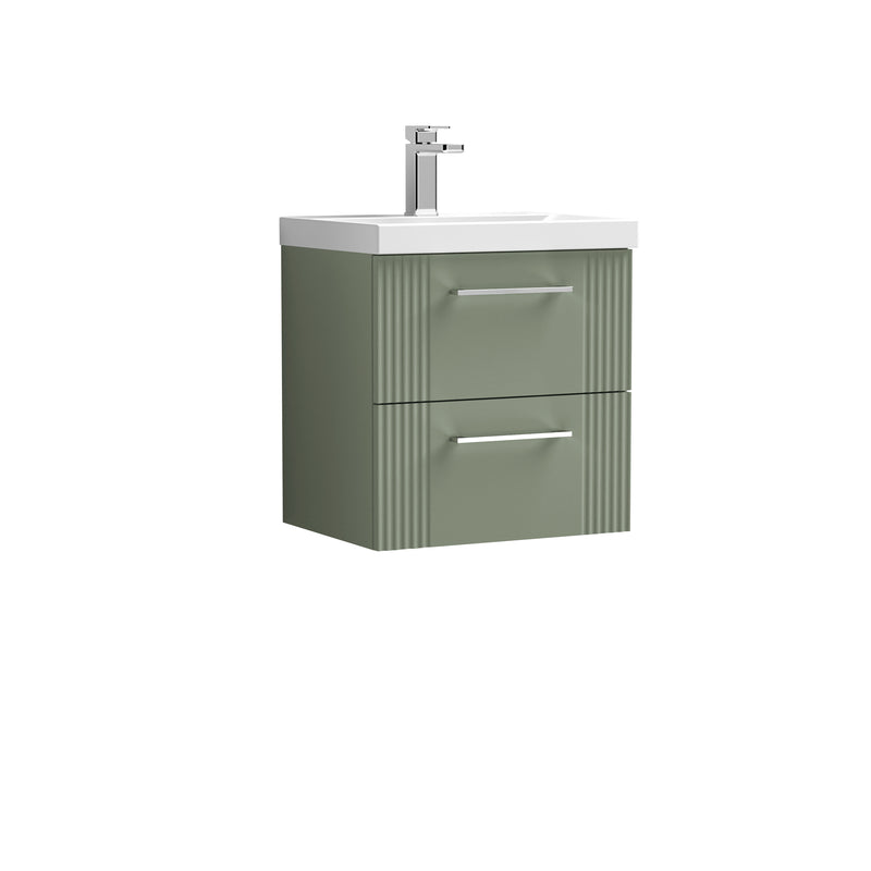Nuie Deco 500 x 383mm Wall Hung Vanity Unit With 2 Drawers & Thin Edge Basin - Green Satin