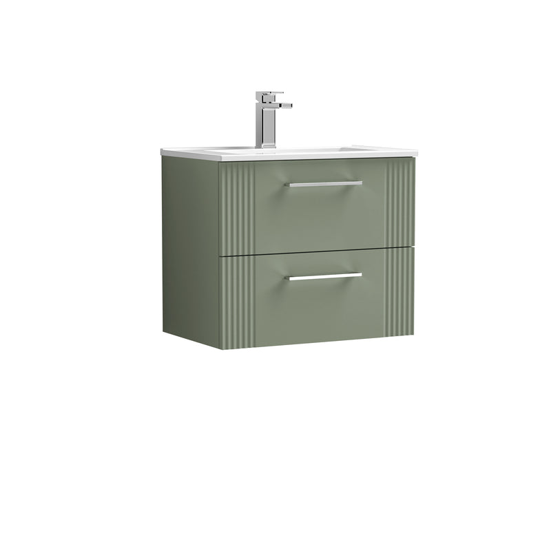 Nuie Deco 600 x 383mm Wall Hung Vanity Unit With 2 Drawers & Minimalist Basin - Green Satin