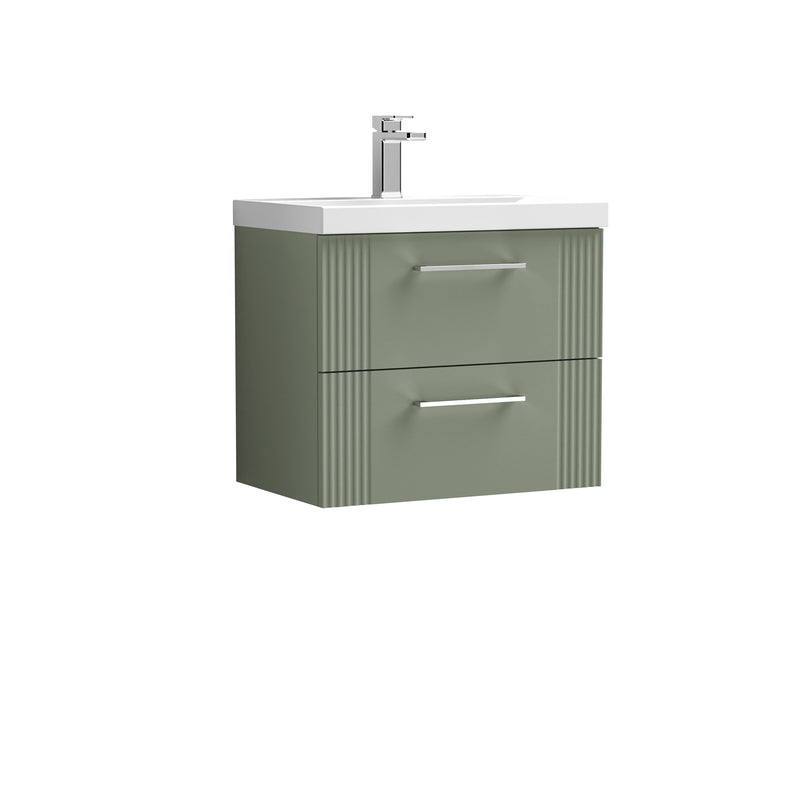 Nuie Deco 600 x 383mm Wall Hung Vanity Unit With 2 Drawers & Thin Edge Basin - Green Satin