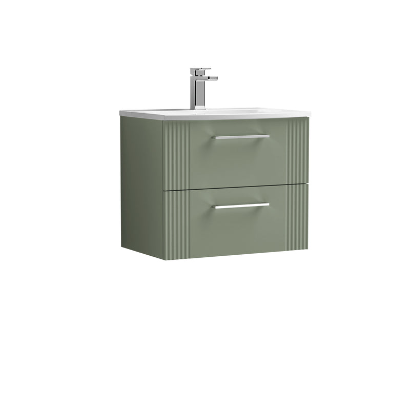 Nuie Deco 600 x 383mm Wall Hung Vanity Unit With 2 Drawers & Curved Basin - Green Satin