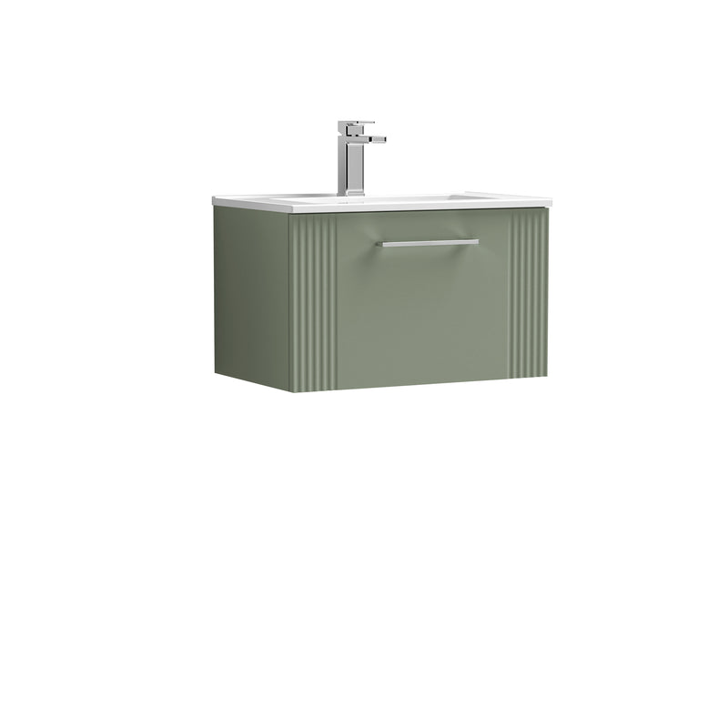 Nuie Deco 600 x 383mm Wall Hung Vanity Unit With 1 Drawer & Minimalist Basin - Green Satin