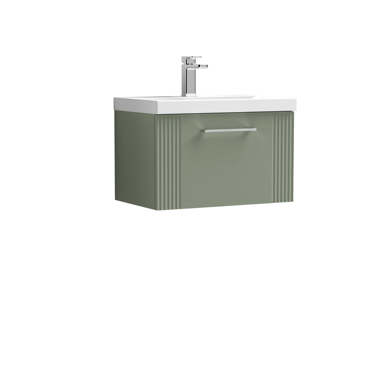 Nuie Deco 600 x 383mm Wall Hung Vanity Unit With 1 Drawer & Thin Edge Basin - Green Satin