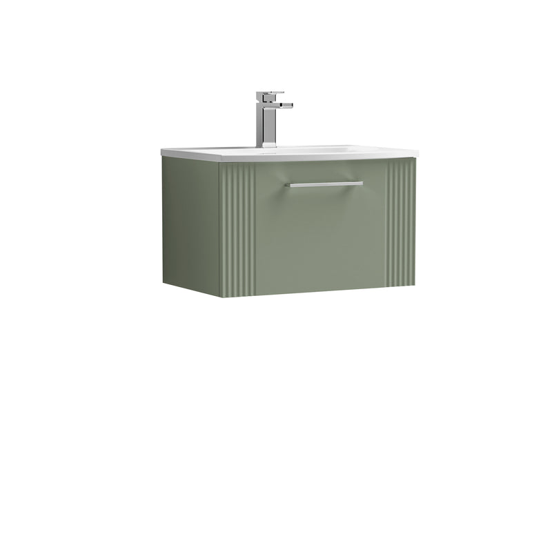 Nuie Deco 600 x 383mm Wall Hung Vanity Unit With 1 Drawer & Curved Basin - Green Satin