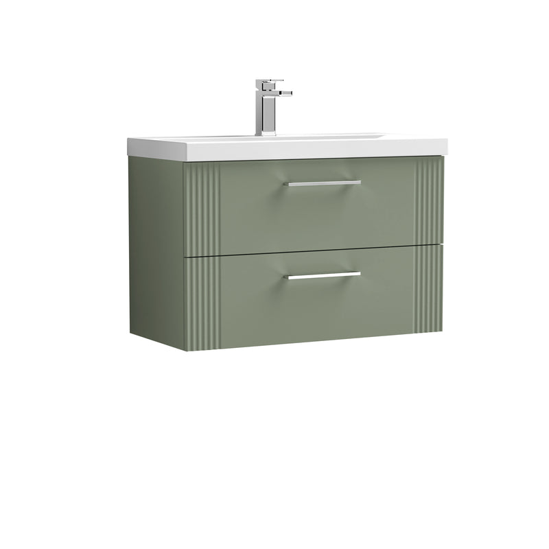 Nuie Deco 800 x 383mm Wall Hung Vanity Unit With 2 Drawers & Thin Edge Basin - Green Satin