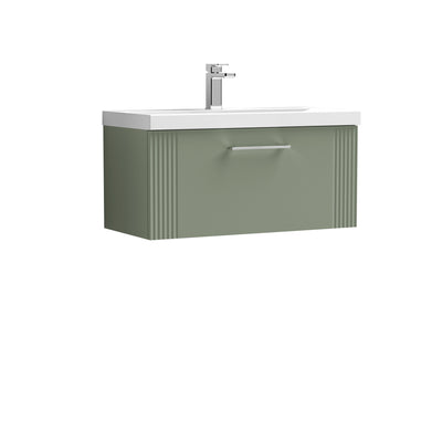 Nuie Deco 800 x 383mm Wall Hung Vanity Unit With 1 Drawer & Mid Edge Basin - Green Satin