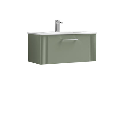 Nuie Deco 800 x 383mm Wall Hung Vanity Unit With 1 Drawer & Minimalist Basin - Green Satin