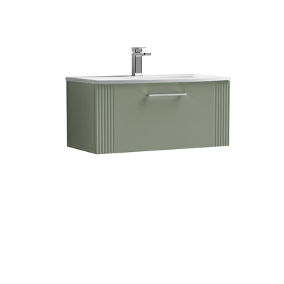 Nuie Deco 800 x 383mm Wall Hung Vanity Unit With 1 Drawer & Curved Basin - Green Satin