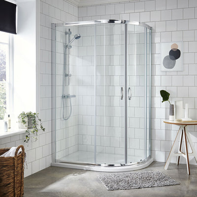 Stone Resin 40mm Offset Quadrant Shower Tray & Waste 900 x 760mm Left Hand