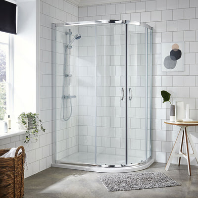 Stone Resin 40mm Offset Quadrant Shower Tray & Waste 1200 x 900mm Right Hand