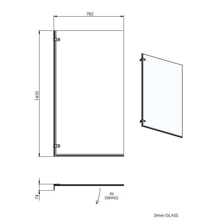 Lisbon Square Hinged 5mm Bath Screen 780mm