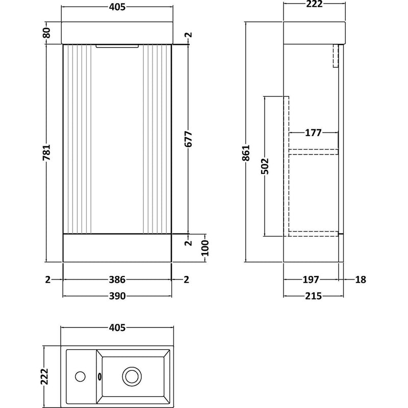Nuie Deco Compact 400 x 222mm Floor Standing Vanity Unit With 1 Door & Ceramic Basin