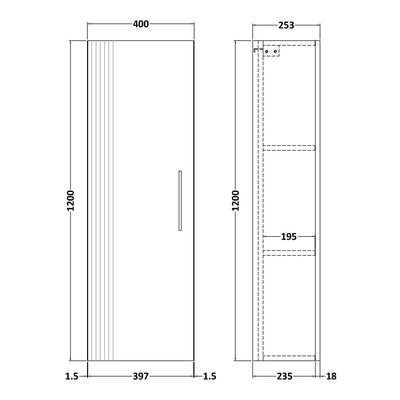 Nuie Deco 1200 x 400 x 253mm Wall Hung Tall Unit With 1 Door