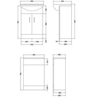 Nuie Saturn 1050 x 300mm Furniture Pack With Basin, Cistern, Back To Wall Toilet & Soft Close Seat - White Gloss