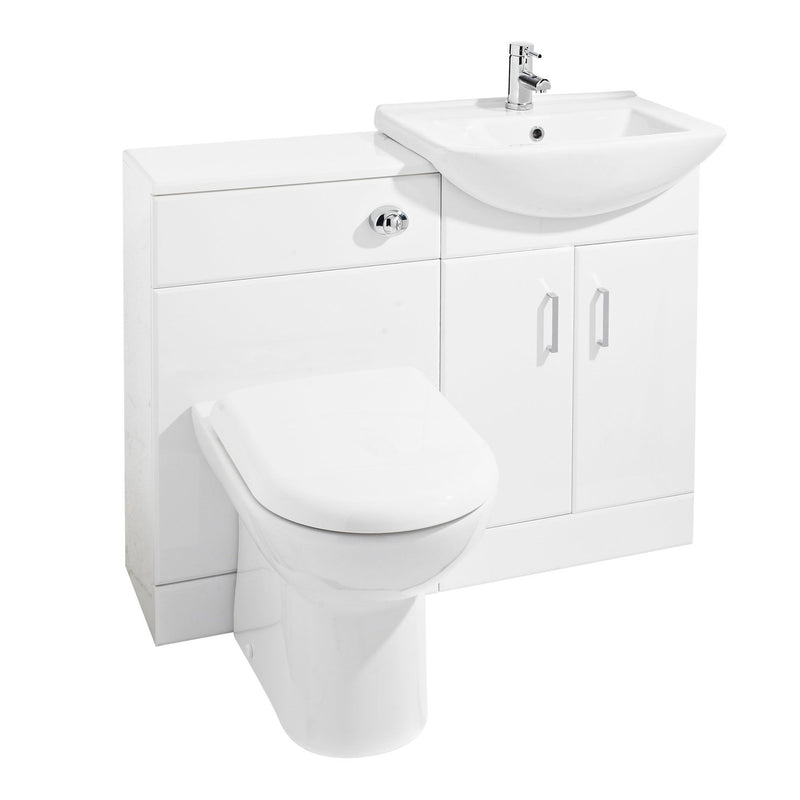 Nuie Saturn 1050 x 300mm Furniture Pack With Square Basin, Cistern, Back To Wall Toilet & Soft Close Seat - White Gloss