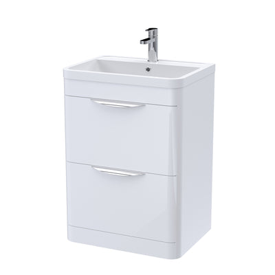 Nuie Parade 600 x 450mm Floor Standing Vanity Unit With 2 Drawers & Ceramic Basin - White Gloss