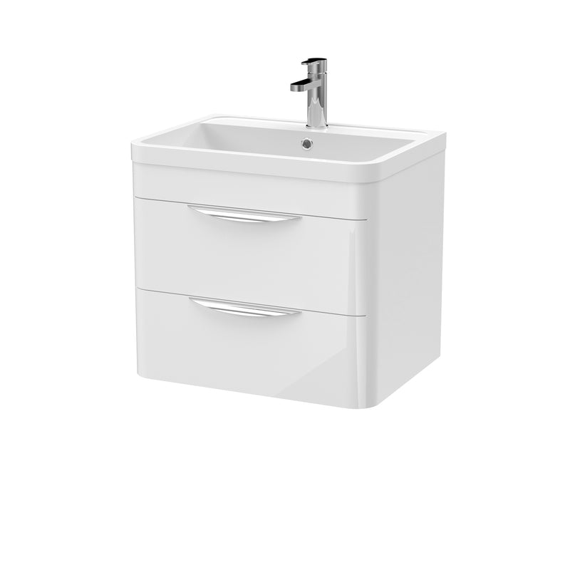 Nuie Parade 600 x 450mm Wall Hung Vanity Unit With 2 Drawers & Polymarble Basin - White Gloss
