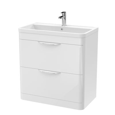 Nuie Parade 800 x 450mm Floor Standing Vanity Unit With 2 Drawers & Ceramic Basin - White Gloss