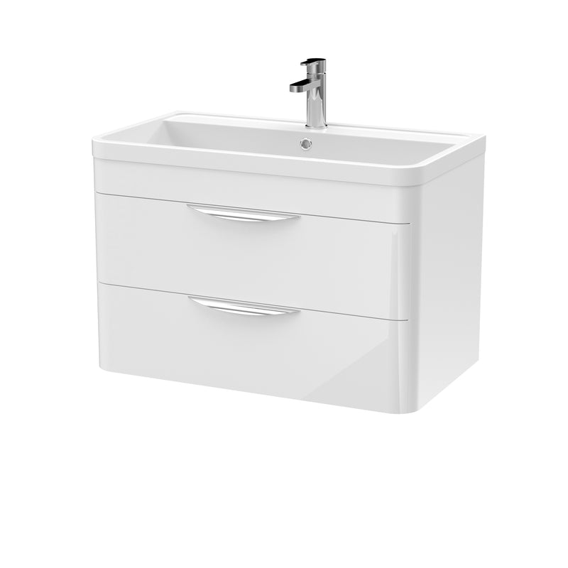Nuie Parade 800 x 450mm Wall Hung Vanity Unit With 2 Drawers & Polymarble Basin - White Gloss