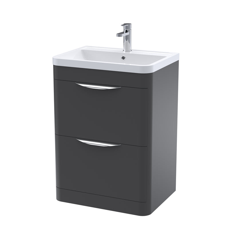 Nuie Parade 600 x 450mm Floor Standing Vanity Unit With 2 Drawers & Polymarble Basin - Anthracite Satin