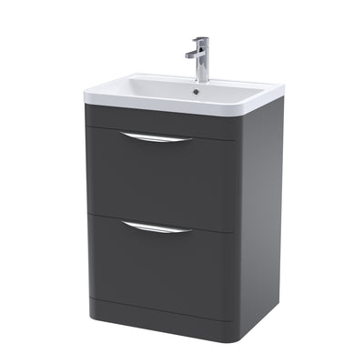 Nuie Parade 600 x 450mm Floor Standing Vanity Unit With 2 Drawers & Ceramic Basin - Anthracite Satin