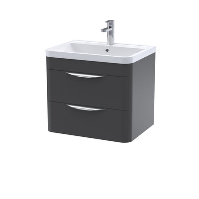 Nuie Parade 600 x 450mm Wall Hung Vanity Unit With 2 Drawers & Polymarble Basin - Anthracite Satin
