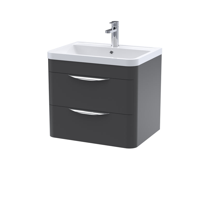 Nuie Parade 600 x 450mm Wall Hung Vanity Unit With 2 Drawers & Ceramic Basin - Anthracite Satin