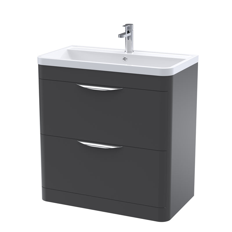 Nuie Parade 800 x 450mm Floor Standing Vanity Unit With 2 Drawers & Polymarble Basin - Anthracite Satin