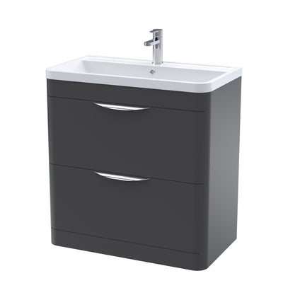 Nuie Parade 800 x 450mm Floor Standing Vanity Unit With 2 Drawers & Ceramic Basin - Anthracite Satin