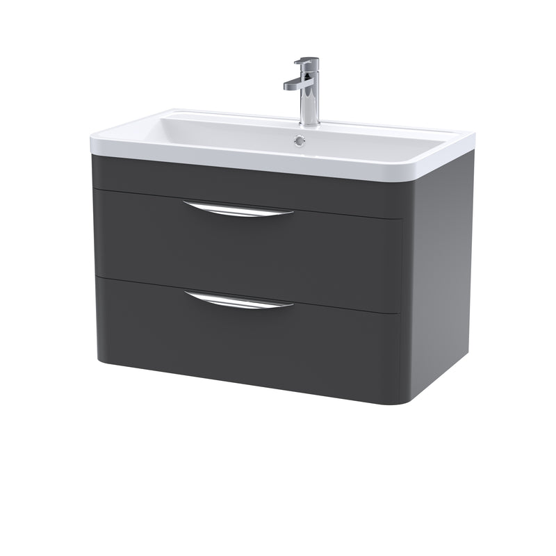 Nuie Parade 800 x 450mm Wall Hung Vanity Unit With 2 Drawers & Polymarble Basin - Anthracite Satin