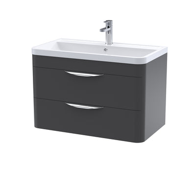 Nuie Parade 800 x 450mm Wall Hung Vanity Unit With 2 Drawers & Ceramic Basin - Anthracite Satin