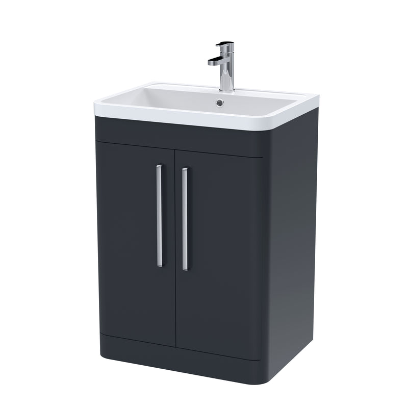 Nuie Parade 600 x 450mm Floor Standing Vanity Unit With 2 Doors & Polymarble Basin - Anthracite Satin