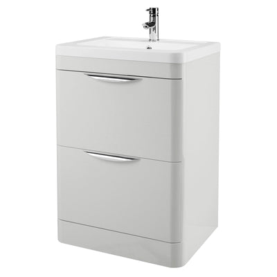 Marina 600mm Floor Standing Vanity Unit & Ceramic Basin - Gloss Grey Mist