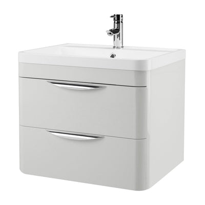 Marina 600mm Wall Hung Vanity Unit & Resin Basin - Gloss Grey Mist