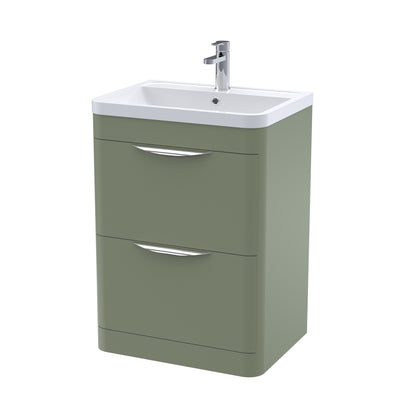 Nuie Parade 600 x 450mm Floor Standing Vanity Unit With 2 Drawers & Polymarble Basin - Green Satin
