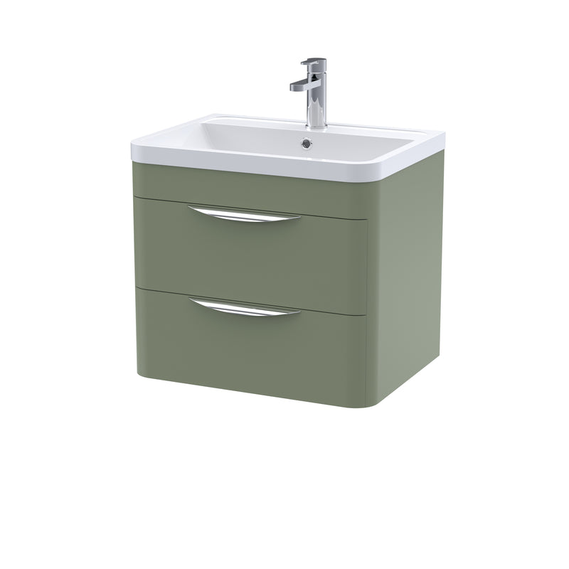 Nuie Parade 600 x 450mm Wall Hung Vanity Unit With 2 Drawers & Polymarble Basin - Green Satin