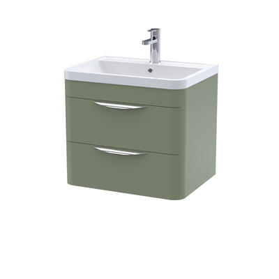 Nuie Parade 600 x 450mm Wall Hung Vanity Unit With 2 Drawers & Ceramic Basin - Green Satin