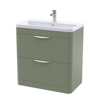 Nuie Parade 800 x 450mm Floor Standing Vanity Unit With 2 Drawers & Polymarble Basin - Green Satin