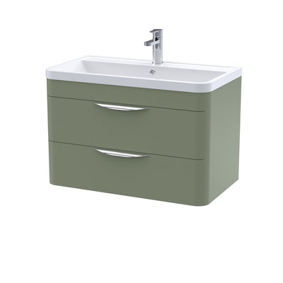 Nuie Parade 800 x 450mm Wall Hung Vanity Unit With 2 Drawers & Polymarble Basin - Green Satin