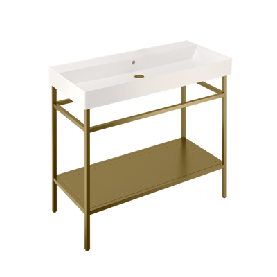 Britton Bathrooms Shoreditch  Frame 1000mm Furniture Stand and Basin - Brushed Brass