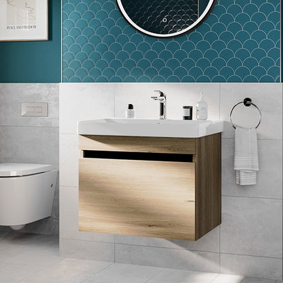 Britton Bathrooms Dalston 500mm Wall Hung Vanity Unit & Basin - Golden Oak