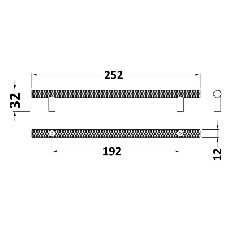 Knurled Bar Handle With 192mm Centres - Satin Chrome
