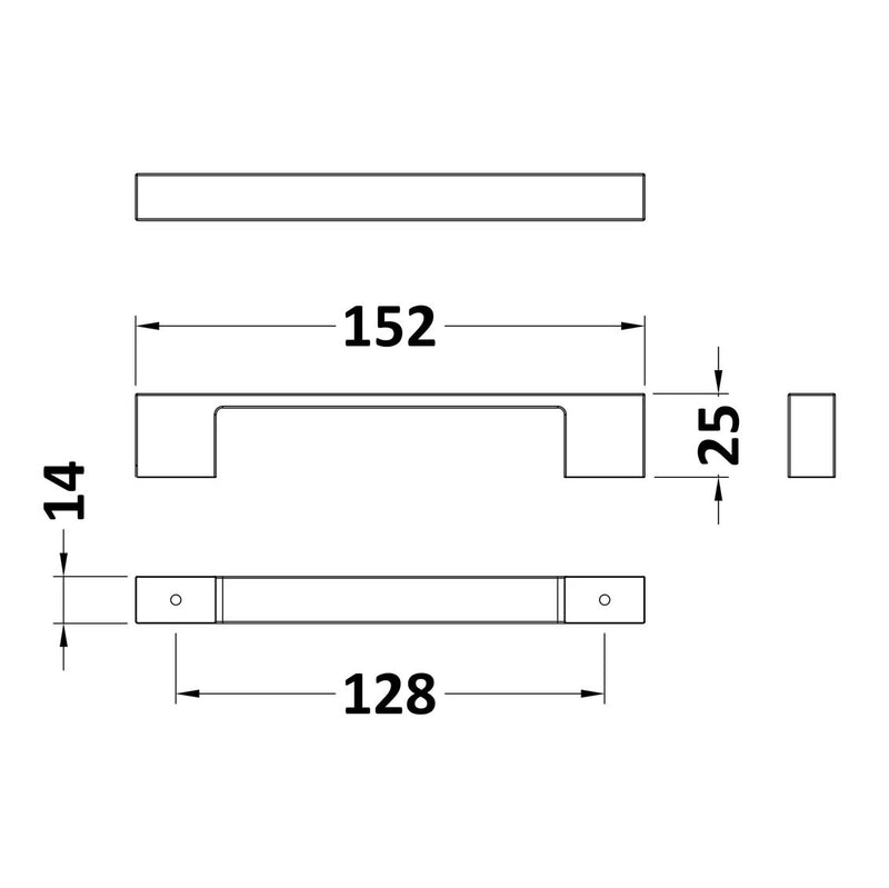 Square D Bar Handle With 128mm Centres - Matt Black