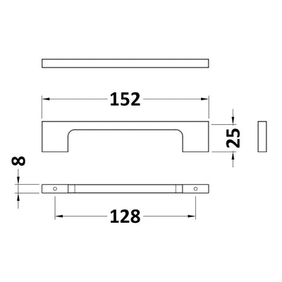 Slimline Straight D Bar Handle With 128mm Centres - Matt Black