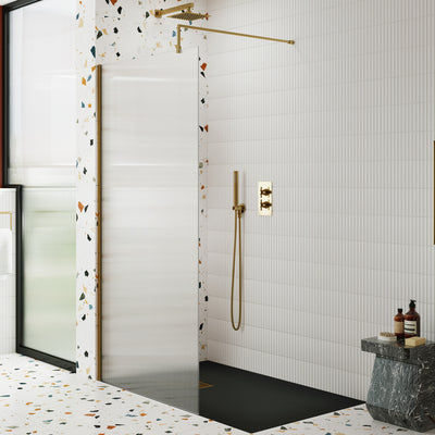 Nuie Fluted 8mm Wetroom Screen 2 Panel Pack (1850mm High) - Brushed Brass