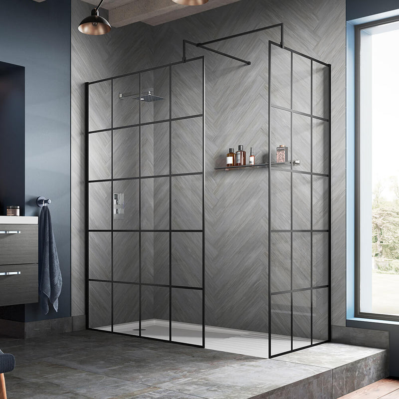 Vista Black Grid 1950mm 8mm Wetroom Shower Screen