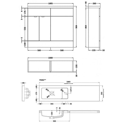 Hudson Reed Fusion 1000mm Slimline Floorstanding Combination Unit